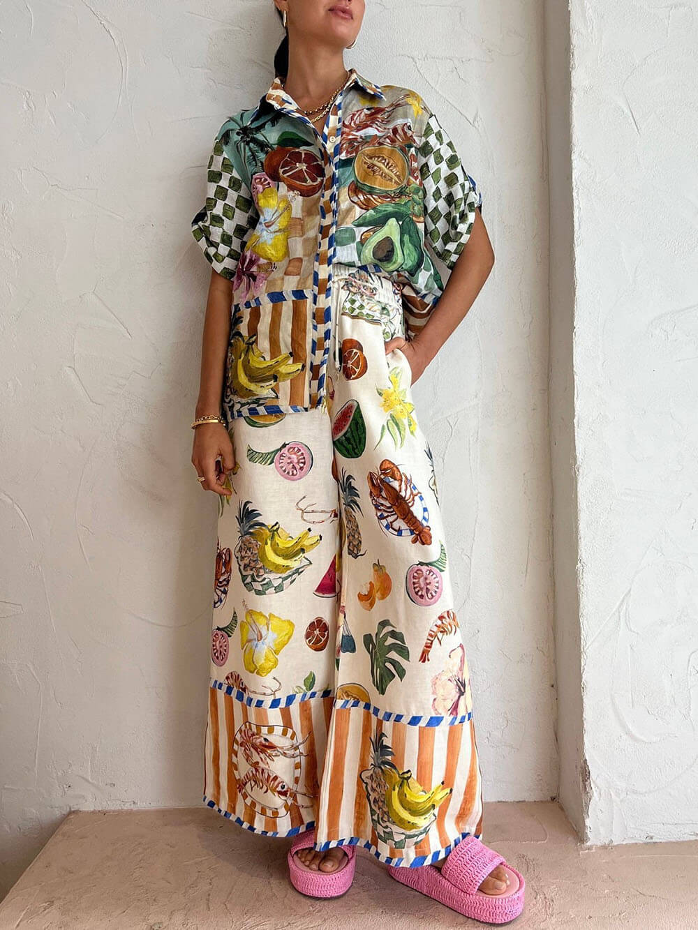 Koriora | Ensemble chemise et pantalon tropical – Fruits exotiques