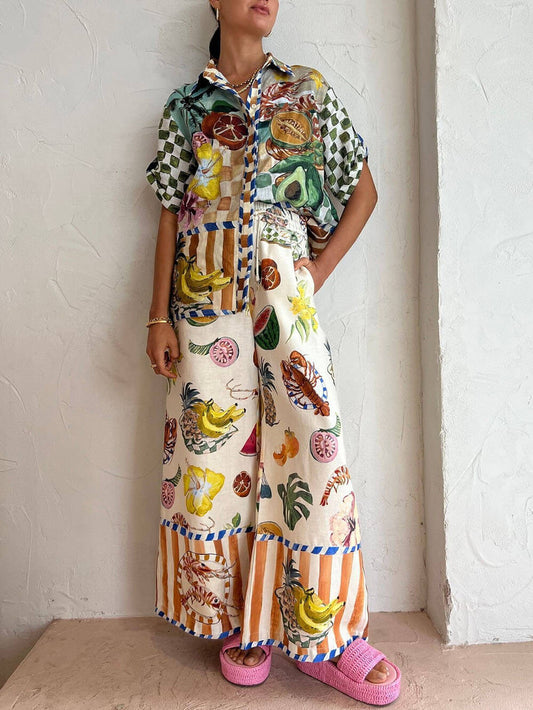 Koriora | Ensemble chemise et pantalon tropical – Fruits exotiques