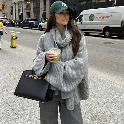 Oversized Scarf-Neck Knitted Jumper – Cosy Autumn-Winter Comfort, Multicolour