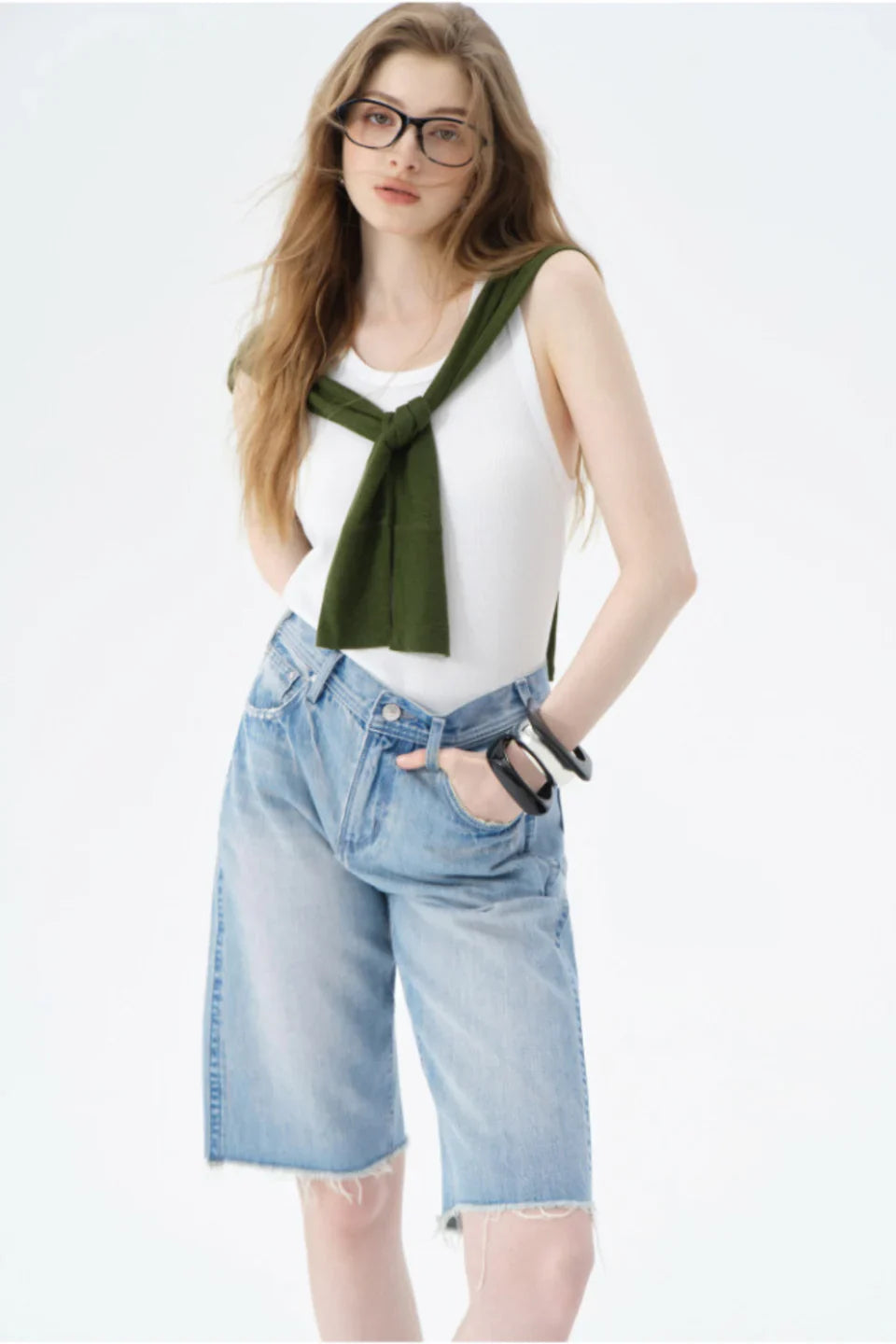 Koriora | Jean Large Bermuda  Femme Denim — Coupe Ample Taille Haute & Style Casual Moderne