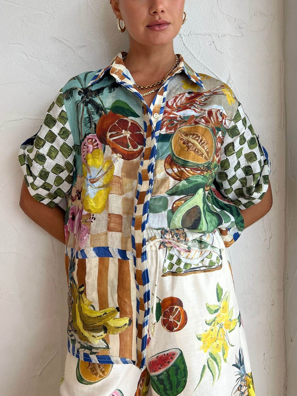 Koriora | Ensemble chemise et pantalon tropical – Fruits exotiques