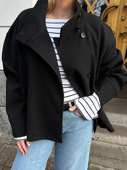 Veste Femme Courte Oversize à Col Montant  Boutonnée & Coupe Ample