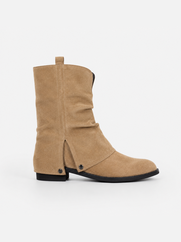 Women's Suede-Effect Western Ankle Boots with Low Heel