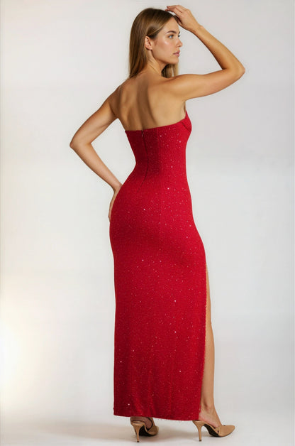 Koriora | Robe Maxi Bodycon Verena — Perles &amp; Bandeau Cowl Fente Cuisse