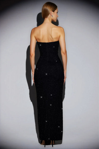 Koriora | Robe Maxi Bodycon Verena — Perles &amp; Bandeau Cowl Fente Cuisse