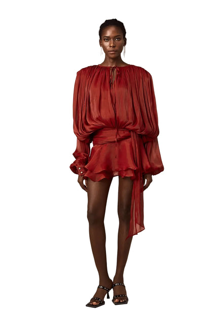 Koriora Robe Mini Bohème Ivoire à Manches Bouffantes – Robe Fluide Élégante Femme