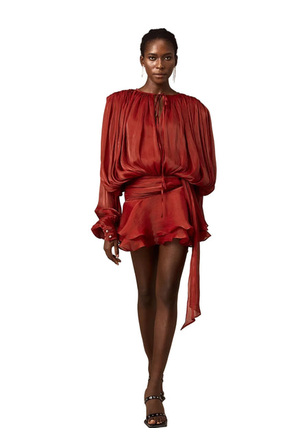 Koriora Robe Mini Bohème Ivoire à Manches Bouffantes – Robe Fluide Élégante Femme