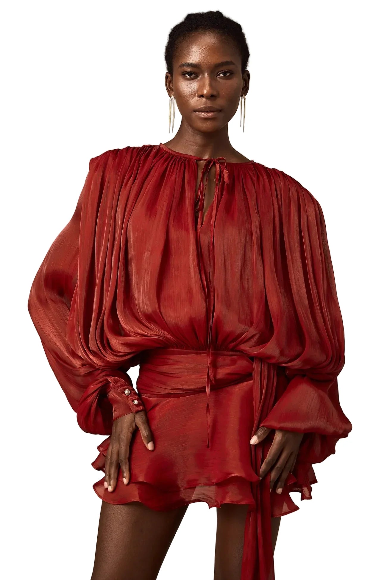 Koriora Robe Mini Bohème Ivoire à Manches Bouffantes – Robe Fluide Élégante Femme