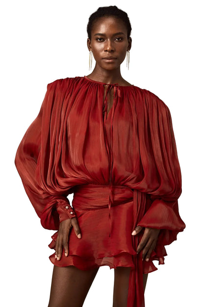 Koriora Robe Mini Bohème Ivoire à Manches Bouffantes – Robe Fluide Élégante Femme