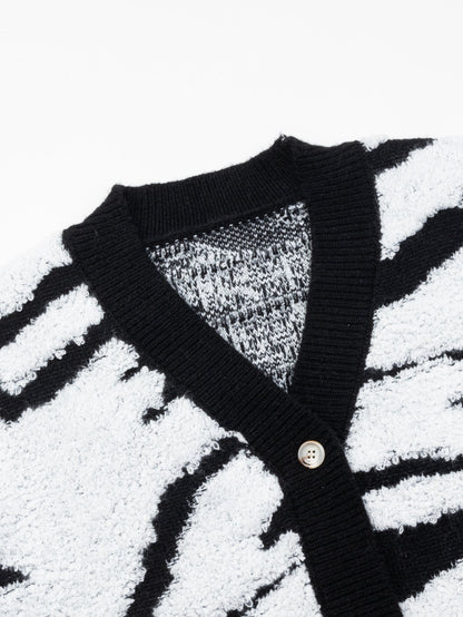 Koriora | "Safira" Zebra-Print Bouclé Cardigan — Loose Fit, V-Neck, Multicolour