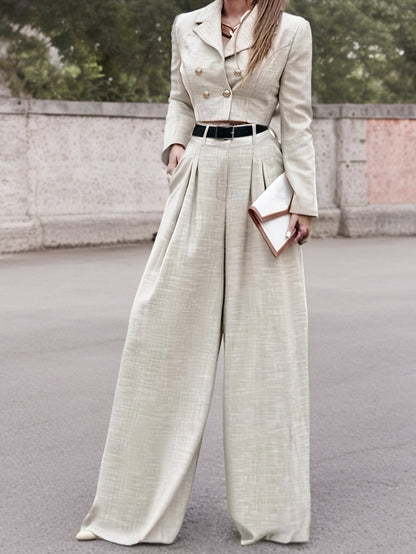Women's Black Double-Breasted Blazer & Wide-Leg Trouser Suit