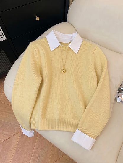 Koriora | Women's Knitted Jumper with Shirt Collar – Elegant Relaxed Fit