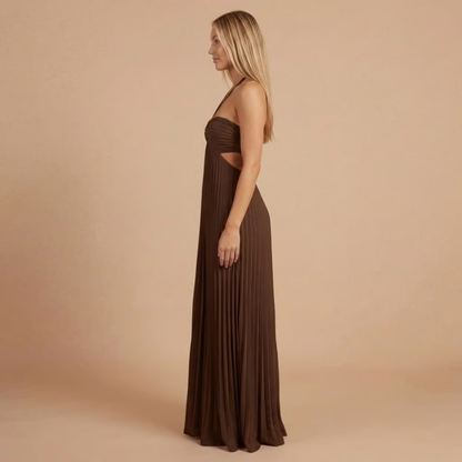 Koriora | Robe Longue Halter Plissée Soléna — Jupe Fluide & Élégance Solaire