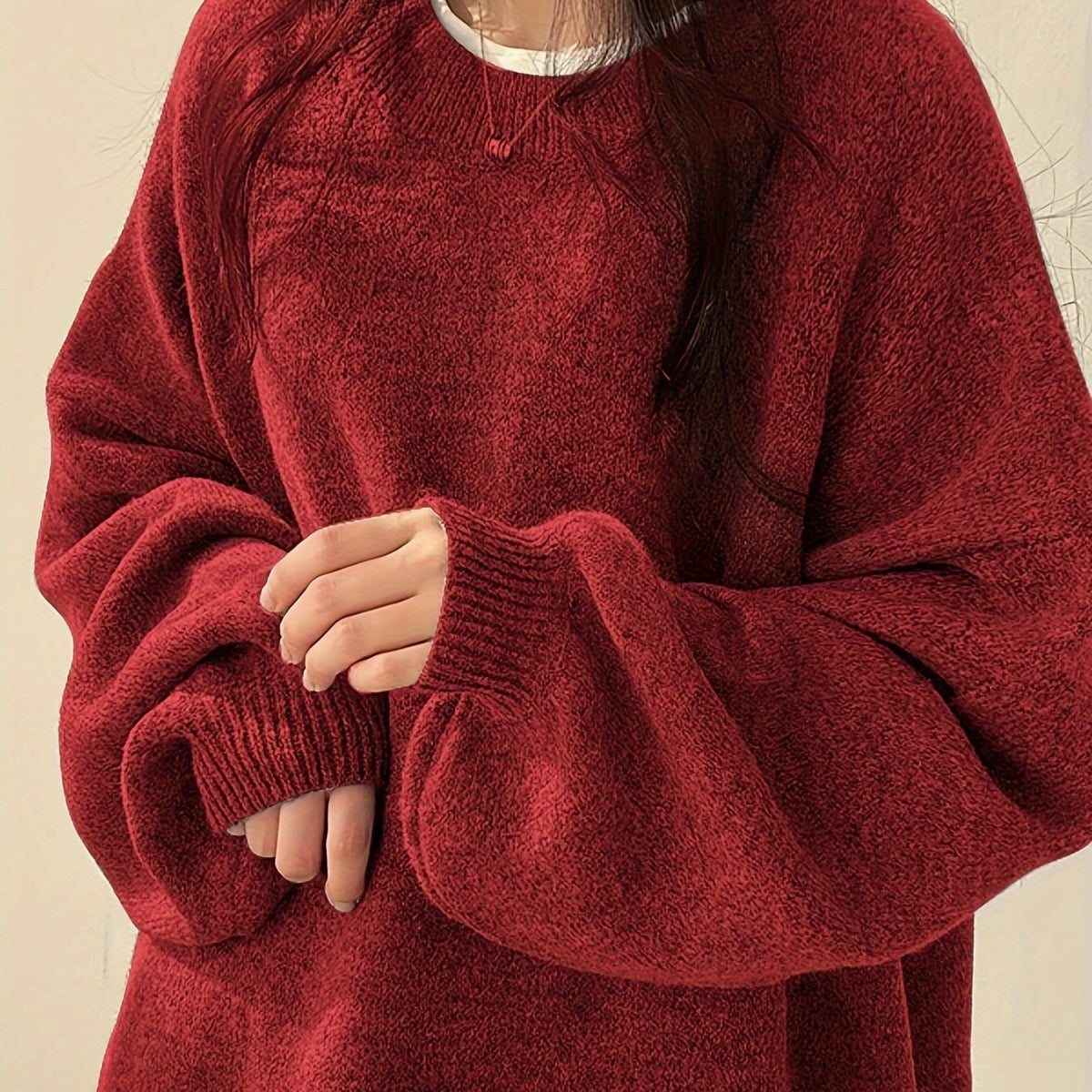 Pull Femme Oversize à Col Rond Maille Ample & Manches Longues