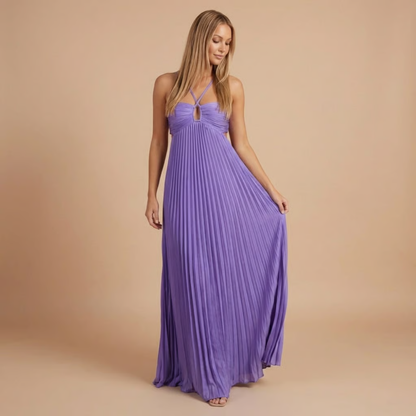 Koriora | Robe Longue Halter Plissée Soléna — Jupe Fluide & Élégance Solaire