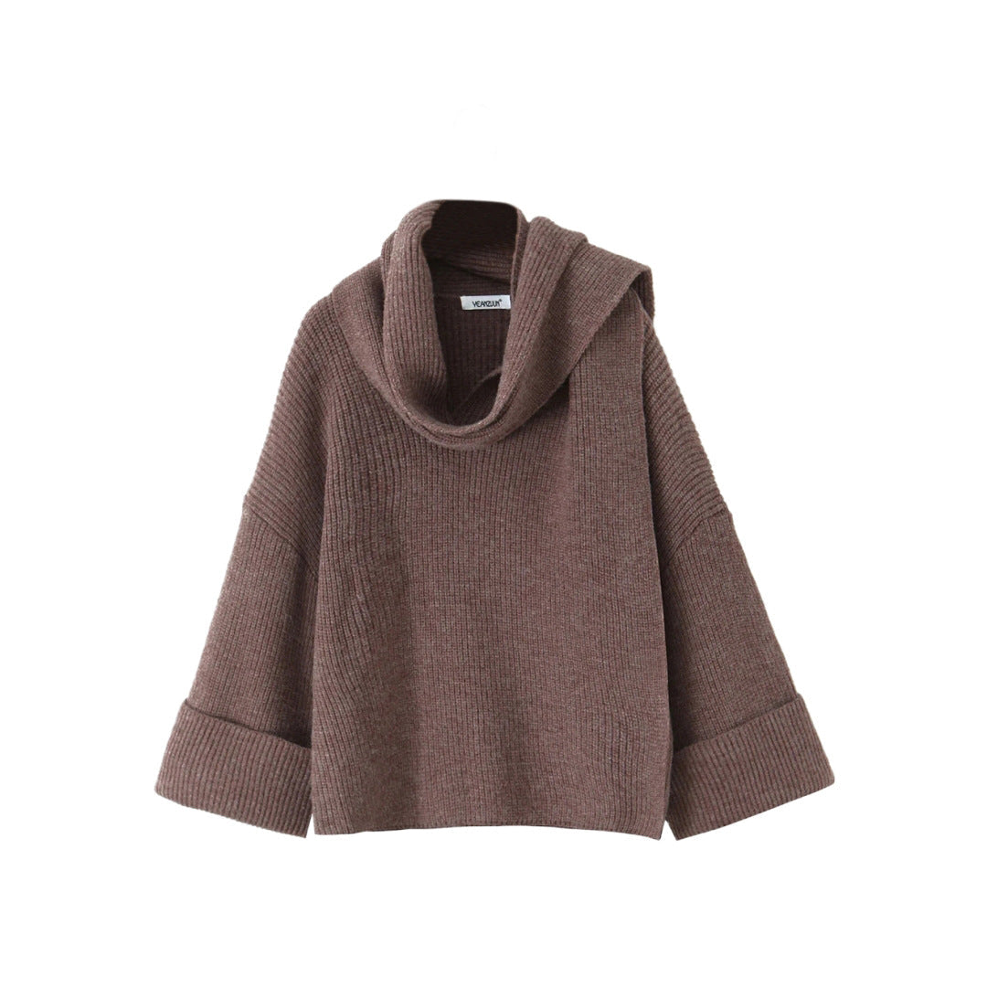 Oversized Scarf-Neck Knitted Jumper – Cosy Autumn-Winter Comfort, Multicolour