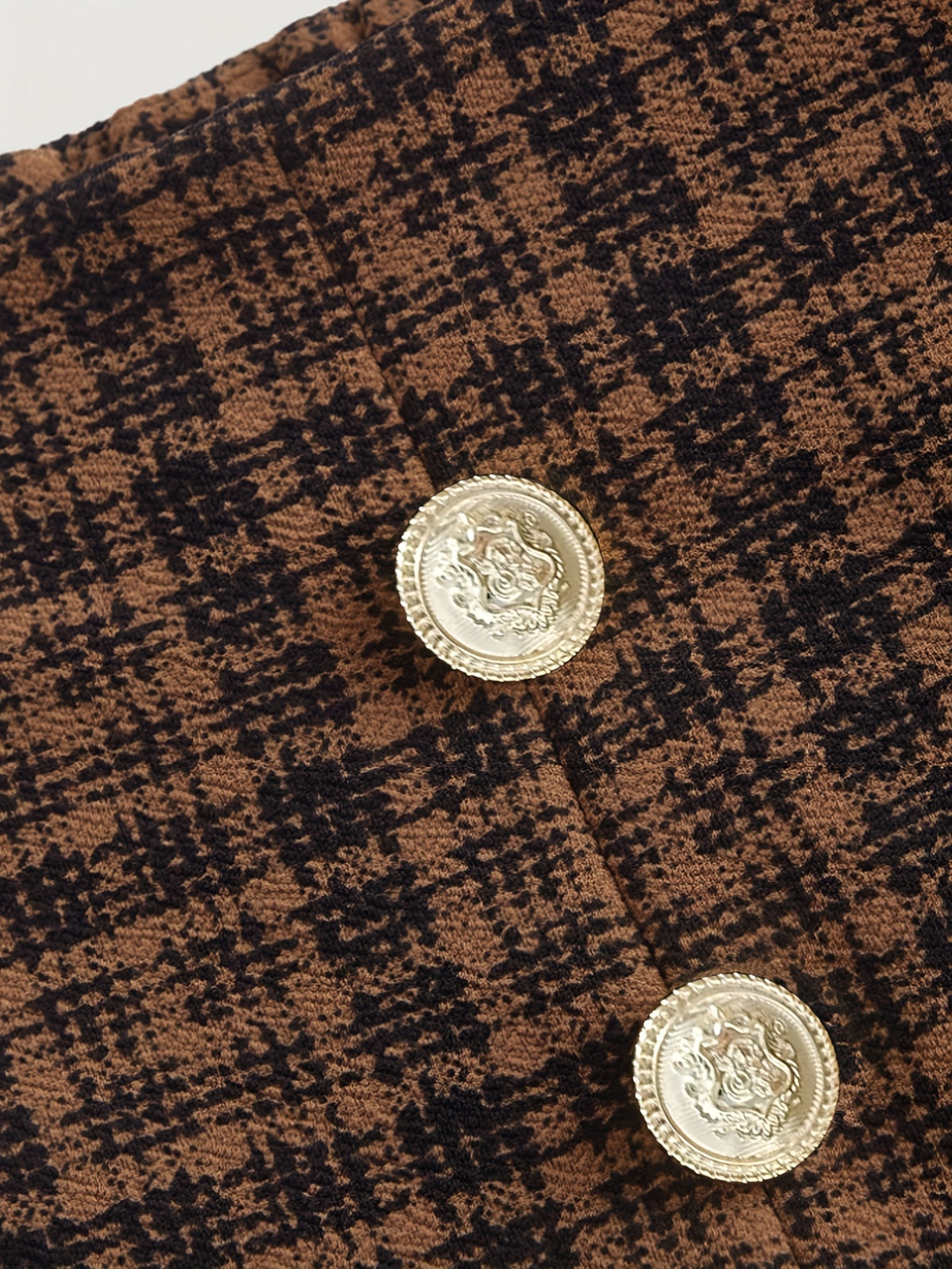 Pantalon Femme Large à Carreaux Marron  Taille Haute & Boutons Dorés