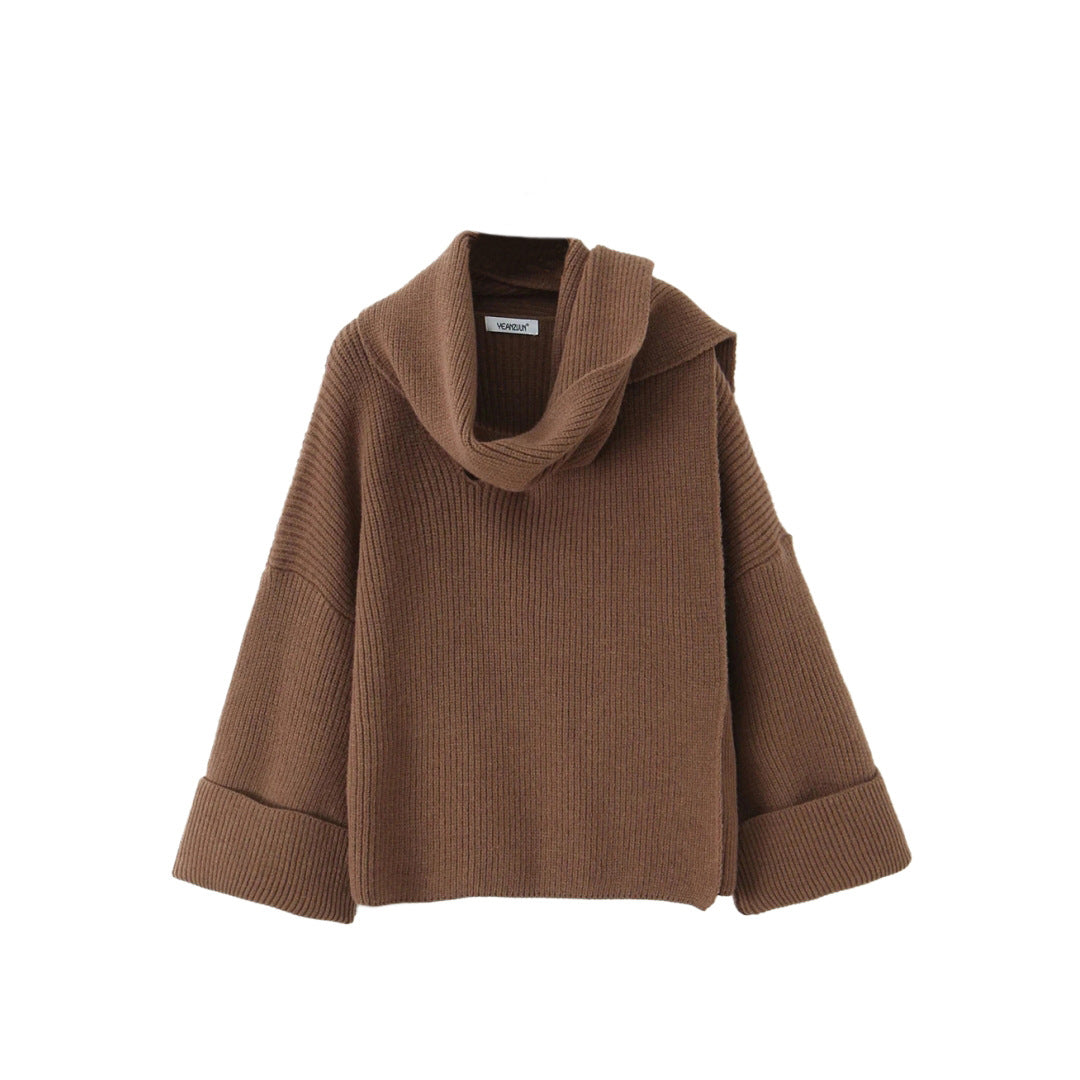 Oversized Scarf-Neck Knitted Jumper – Cosy Autumn-Winter Comfort, Multicolour