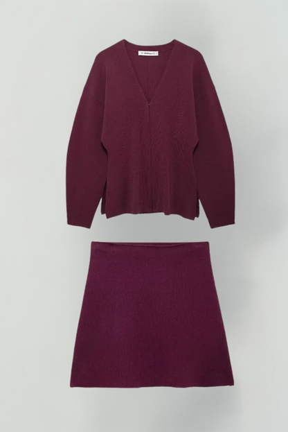 Koriora | Ensemble Élina Bordeaux – Ensemble Femme 2 Pièces Élégant | Veste Ajustée & Mini Jupe Chic