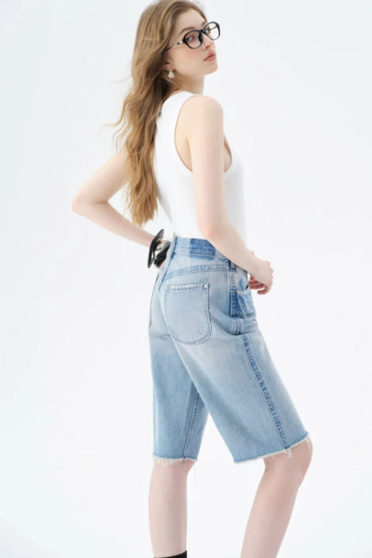 Koriora | Jean Large Bermuda  Femme Denim — Coupe Ample Taille Haute & Style Casual Moderne