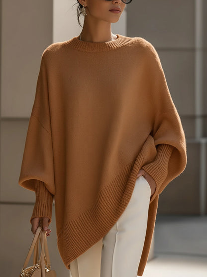 Koriora | Women's Oversized Round-Neck Poncho-Style Jumper — Flowing Fit and Relaxed Elegance