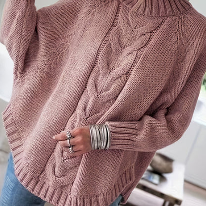 Pull Femme Poudré à Torsades  Maille Ample & Col Montant