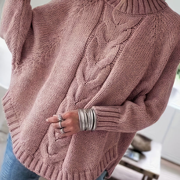 Pull Femme Poudré à Torsades  Maille Ample & Col Montant