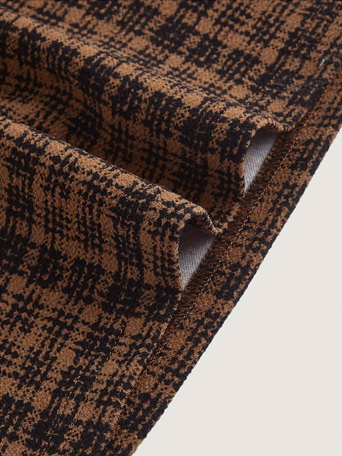 Pantalon Femme Large à Carreaux Marron  Taille Haute & Boutons Dorés