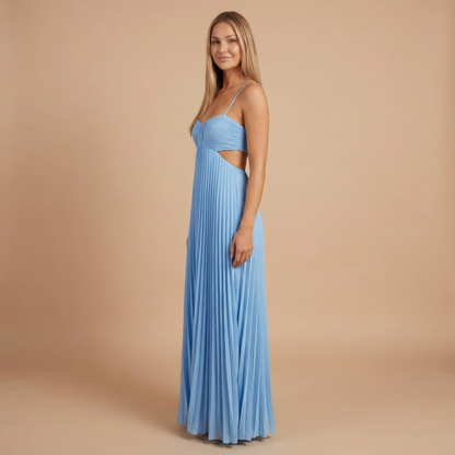 Koriora | Robe Longue Halter Plissée Soléna — Jupe Fluide & Élégance Solaire
