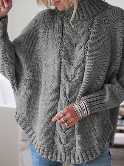 Pull Femme Poudré à Torsades  Maille Ample & Col Montant
