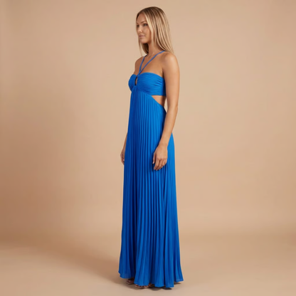 Koriora | Robe Longue Halter Plissée Soléna — Jupe Fluide & Élégance Solaire