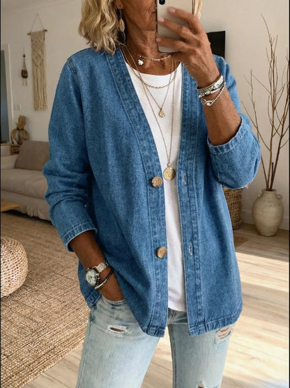 Koriora | Women's Denim Cardigan — Relaxed Fit and Casual Chic Button Fastening