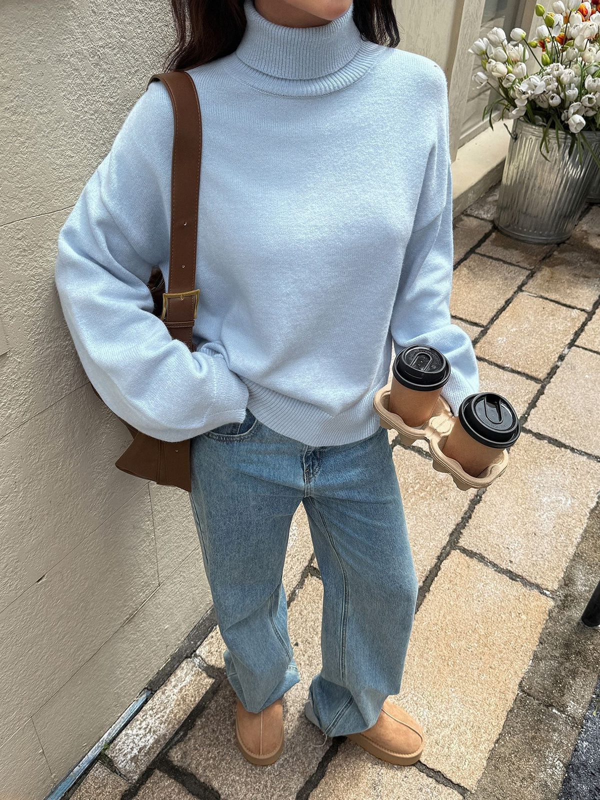 Koriora | "Camille" Plain High-Neck Jumper — Soft Knit Autumn-Winter Essential, Cream / Pink / Yellow / Sky Blue