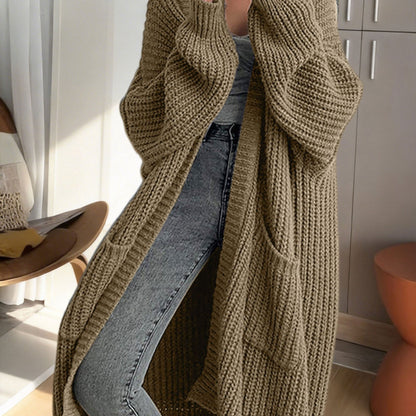 Gilet Femme Long en Maille Douce à Manches Longues