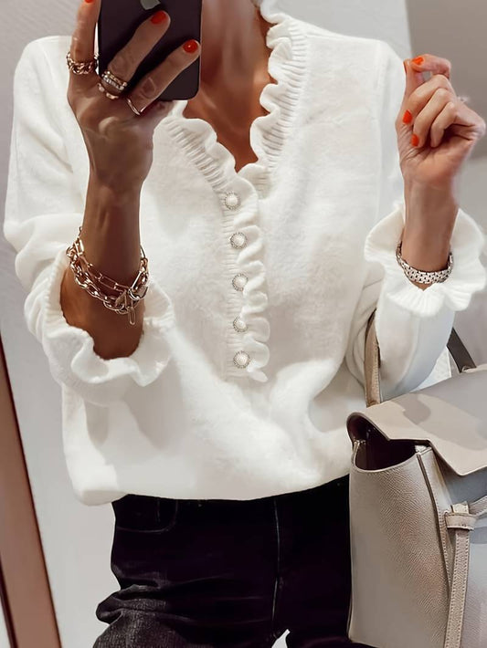 Koriora | Women's Ruffle Blouse with Decorative Buttons – Elegant and Comfortable
