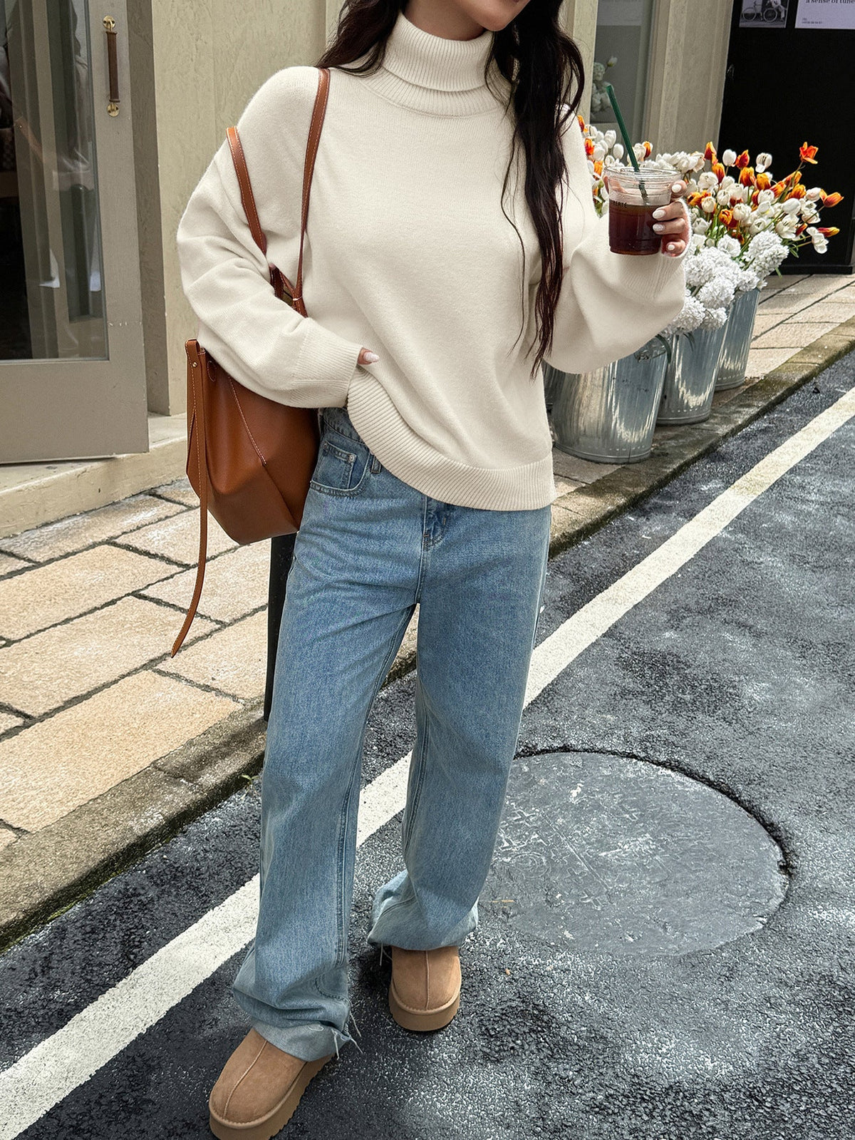 Koriora | "Camille" Plain High-Neck Jumper — Soft Knit Autumn-Winter Essential, Cream / Pink / Yellow / Sky Blue