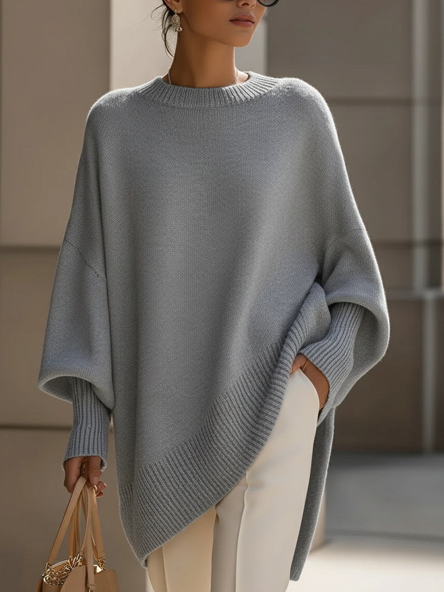 Koriora | Women's Oversized Round-Neck Poncho-Style Jumper — Flowing Fit and Relaxed Elegance
