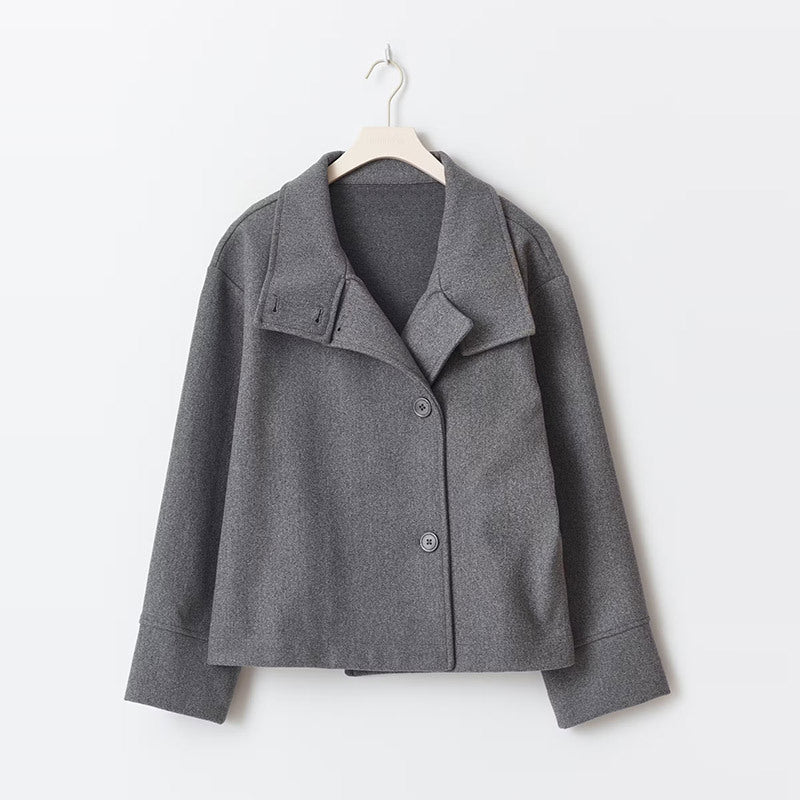 Veste Femme Courte Oversize à Col Montant  Boutonnée & Coupe Ample