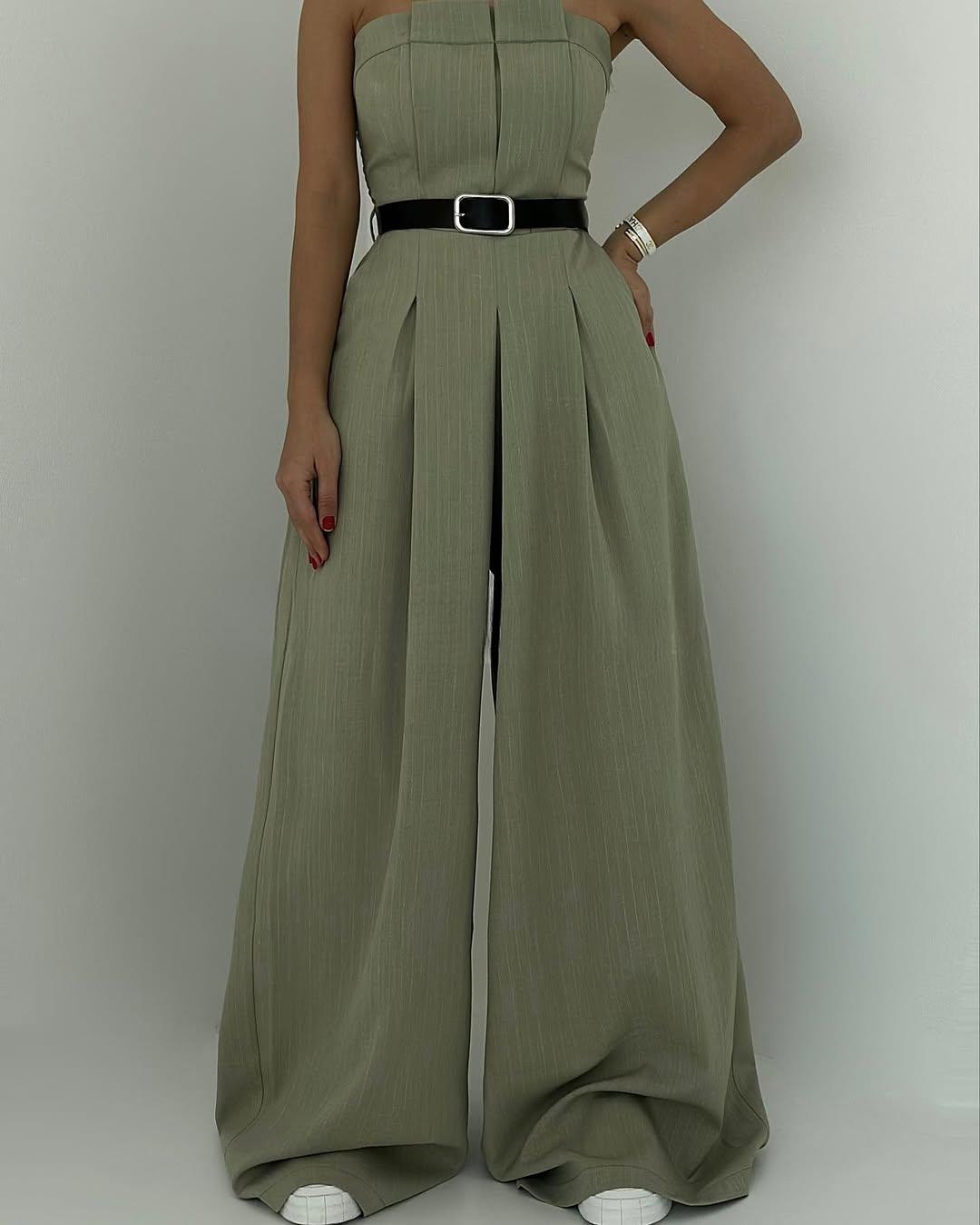 Koriora | Combinaison Tailleur 3 Pièces Noire — Bustier Structuré, Pantalon Large & Veste Coordonnée