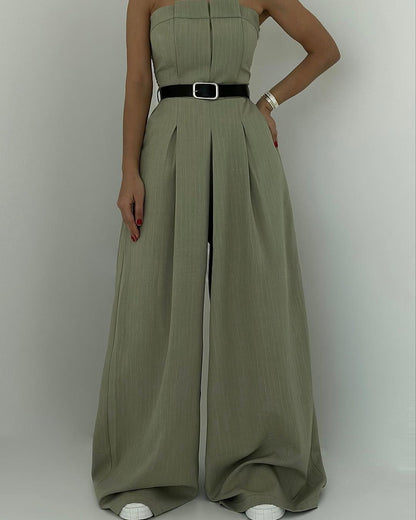 Koriora | Combinaison Tailleur 3 Pièces Noire — Bustier Structuré, Pantalon Large & Veste Coordonnée