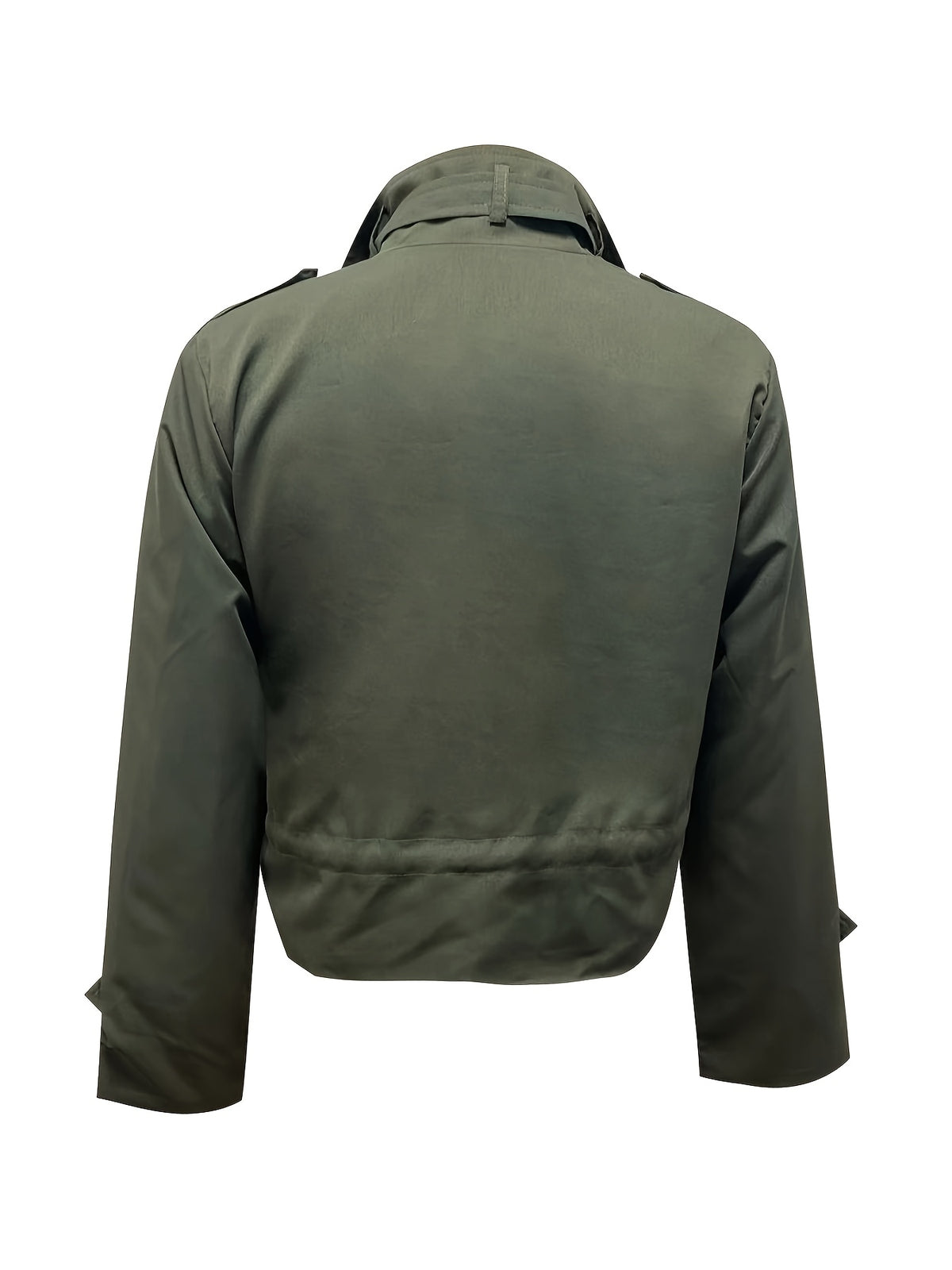 Veste Femme Courte Style Cargo – Col Montant, Poches & Taille Ajustable