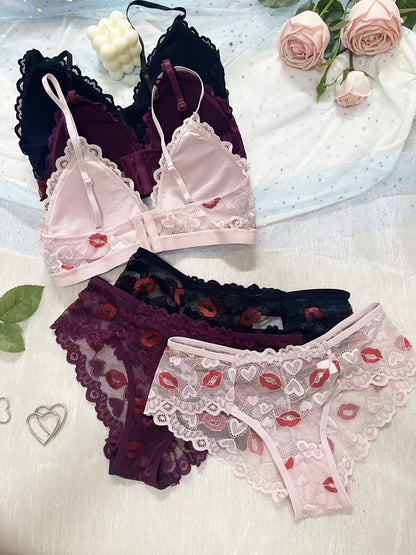 Koriora | Lot de 3 Ensembles Lingerie Dentelle Romantique — Soutien-Gorge & Culotte Taille Basse