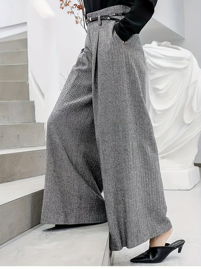 Pantalon Femme Large Gris Taille Haute  Coupe Tailleur à Plis