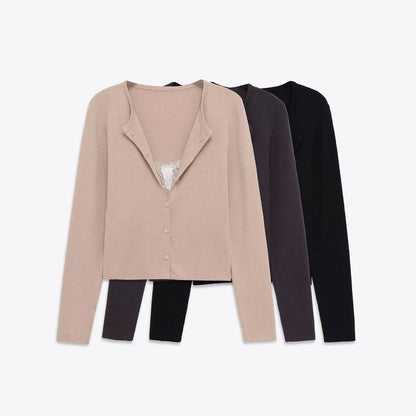 Koriora Cardigan Maille Fine avec Caraco Intégré – Gilet Femme Élégant