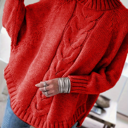 Pull Femme Poudré à Torsades  Maille Ample & Col Montant