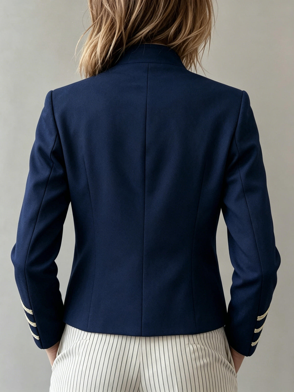 Women's Structured Blazer with Gold-Tone Buttons and Trim