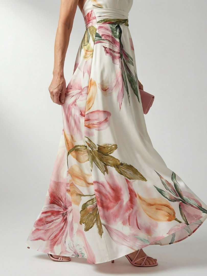 Koriora | Robe Maxi Halter Florale Grand Motif — Fluide & Élégante