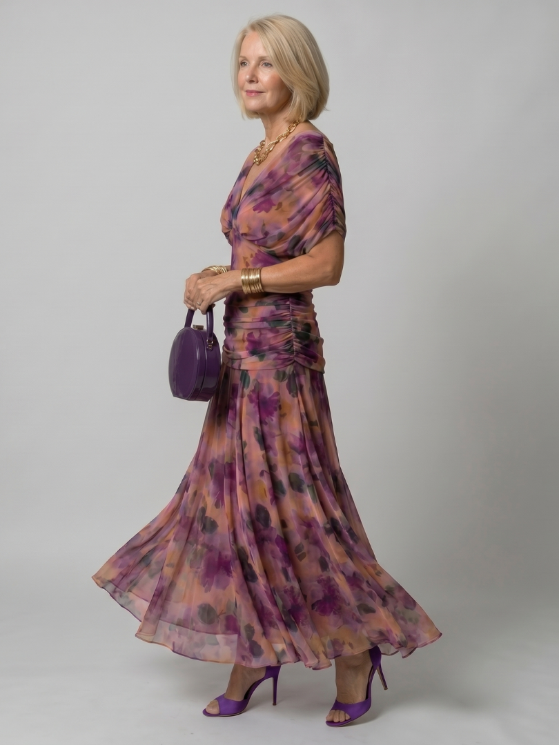 Koriora | Robe Maxi Fluide Cache-Cœur Dégradé — Légère & Élégante