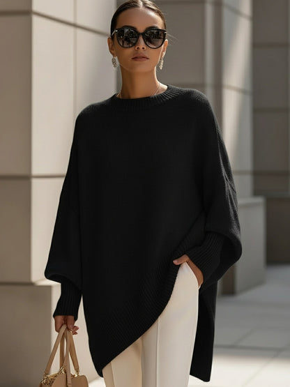 Koriora | Women's Oversized Round-Neck Poncho-Style Jumper — Flowing Fit and Relaxed Elegance