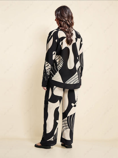Koriora | Ensemble monochrome élégant – Chemise fluide & pantalon large
